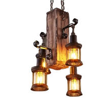 China wholesale rustic hanging pendant lamp iron and wood ceiling lamp